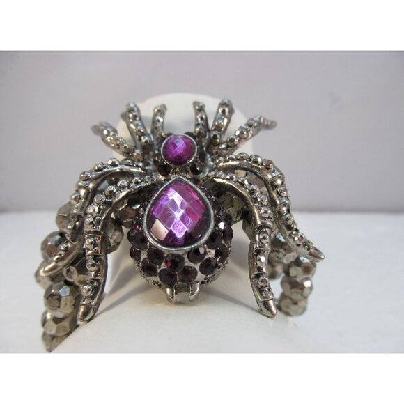 Silver Tone Spider Stretch Bracelet with Purple Accents - Picture 10 of 11